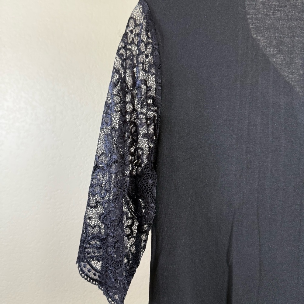 Plus Size Black Lace Sleeve Pintuck Blouse XL Stretchy Gothic Romantic Witchy - Picture 6 of 8